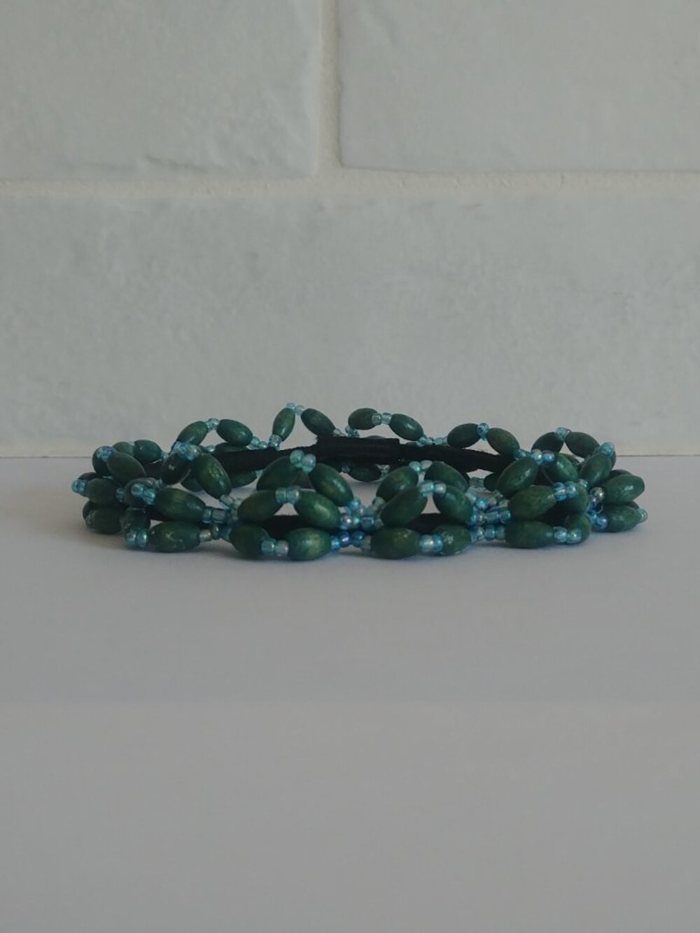 4/$20 Beaded hair elastic green blue bead ponytail hair accessory